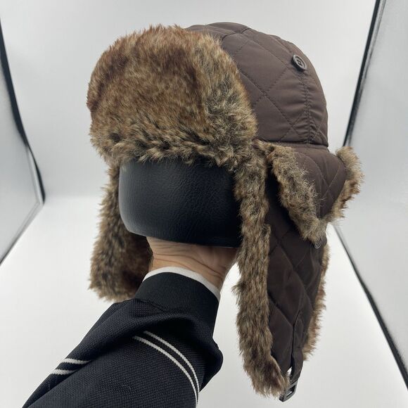 Eddie Bauer Faux Fur Quilted Trapper Bomber Hat w/Ear Flaps Size Small/Medium - Picture 1 of 12